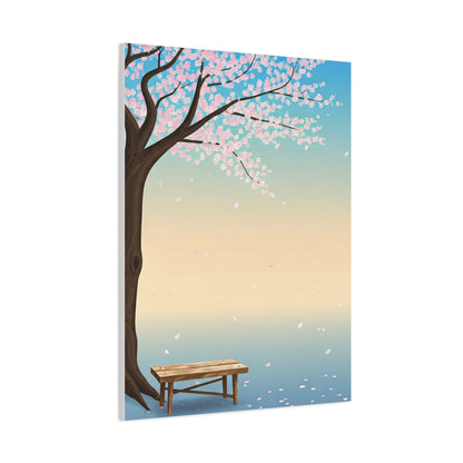 Minimal Sakura Tree With Bench Spring Serenity Wall Art & Canvas Prints