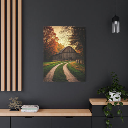 Autumn Barn Road at Golden Hour Wall Art & Canvas Prints