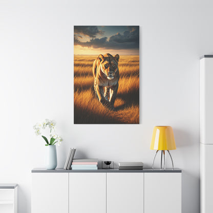 Majestic Lion Walking Through Savannah Grass Wall Art & Canvas Prints