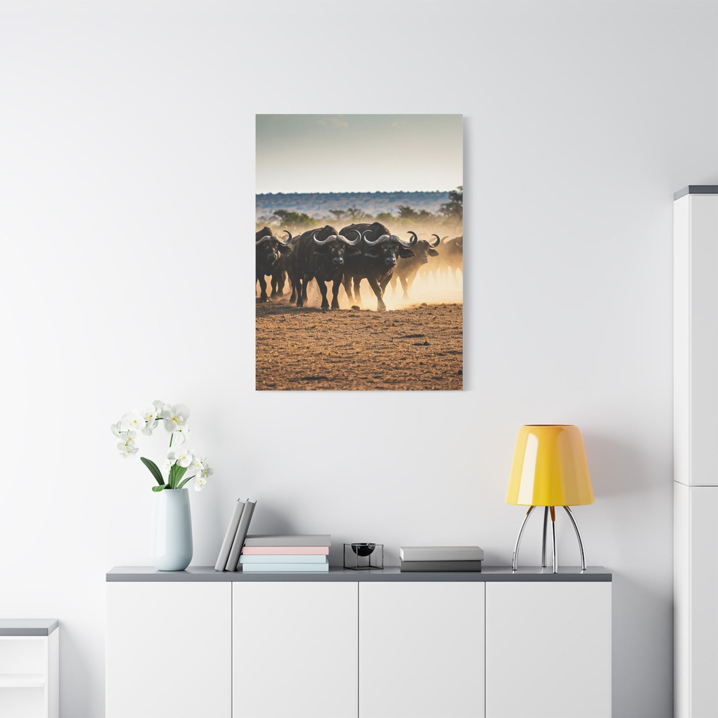 Wild Buffalo Herd in Dusty Savannah Wall Art & Canvas Prints