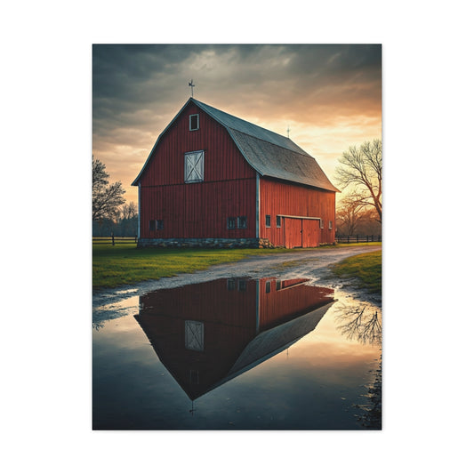 Reflected Red Barn at Dusk Wall Art & Canvas Prints