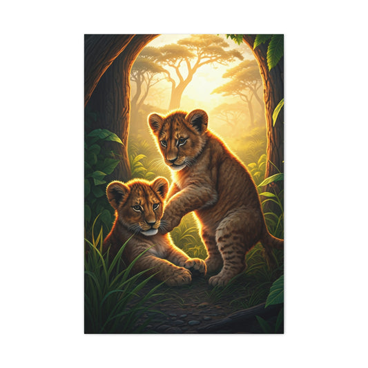 Lion Cubs in the Jungle Glow Wall Art & Canvas Prints