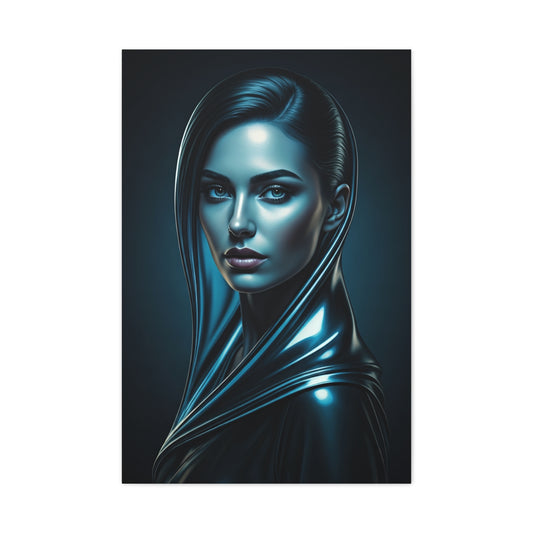 Modern Blue Portrait with Metallic Accents Wall Art & Canvas Prints