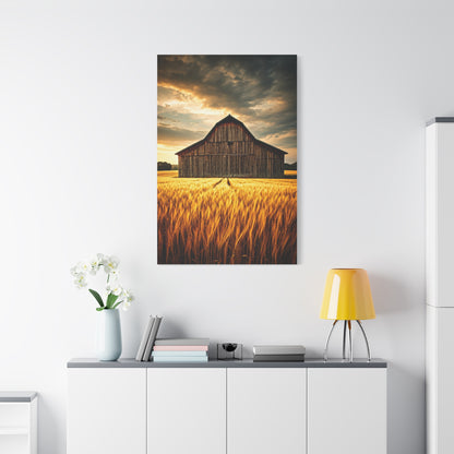 Golden Wheatfield Barn at Sunset Wall Art & Canvas Prints