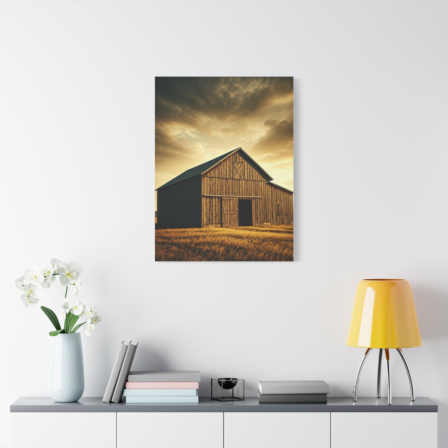 Golden Harvest Barn at Dusk Wall Art & Canvas Prints