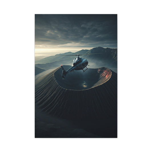 Helicopter Over Volcano Crater Wall Art & Canvas Prints