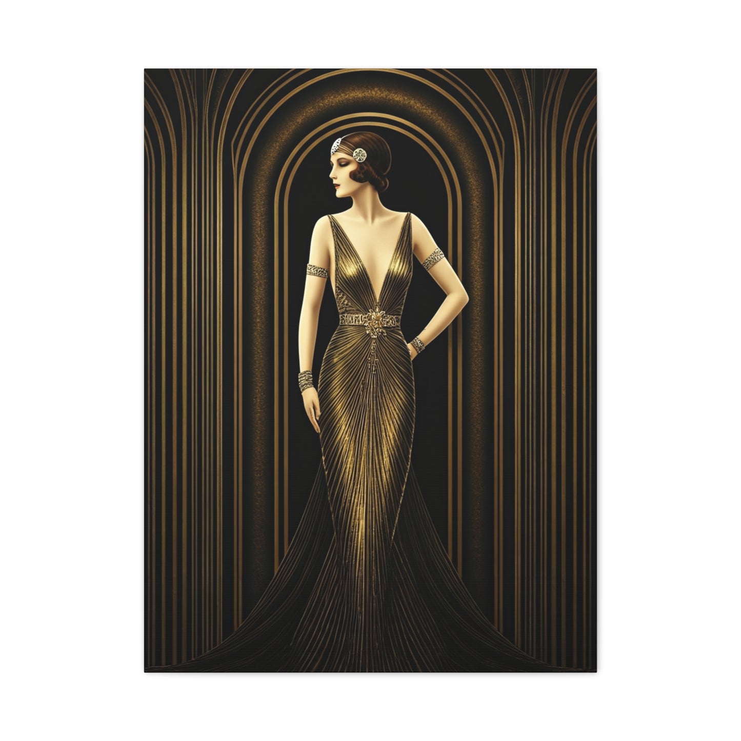 Golden Archway Elegance Woman Wall Art & Canvas Prints