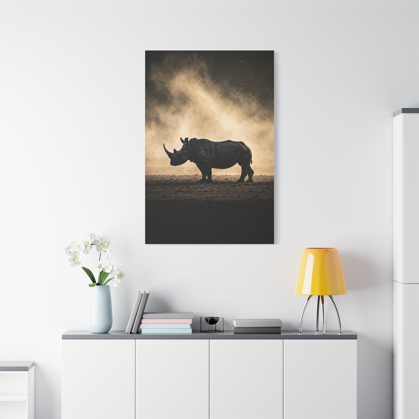 Rhino in Golden Dust Wilderness Wall Art & Canvas Prints