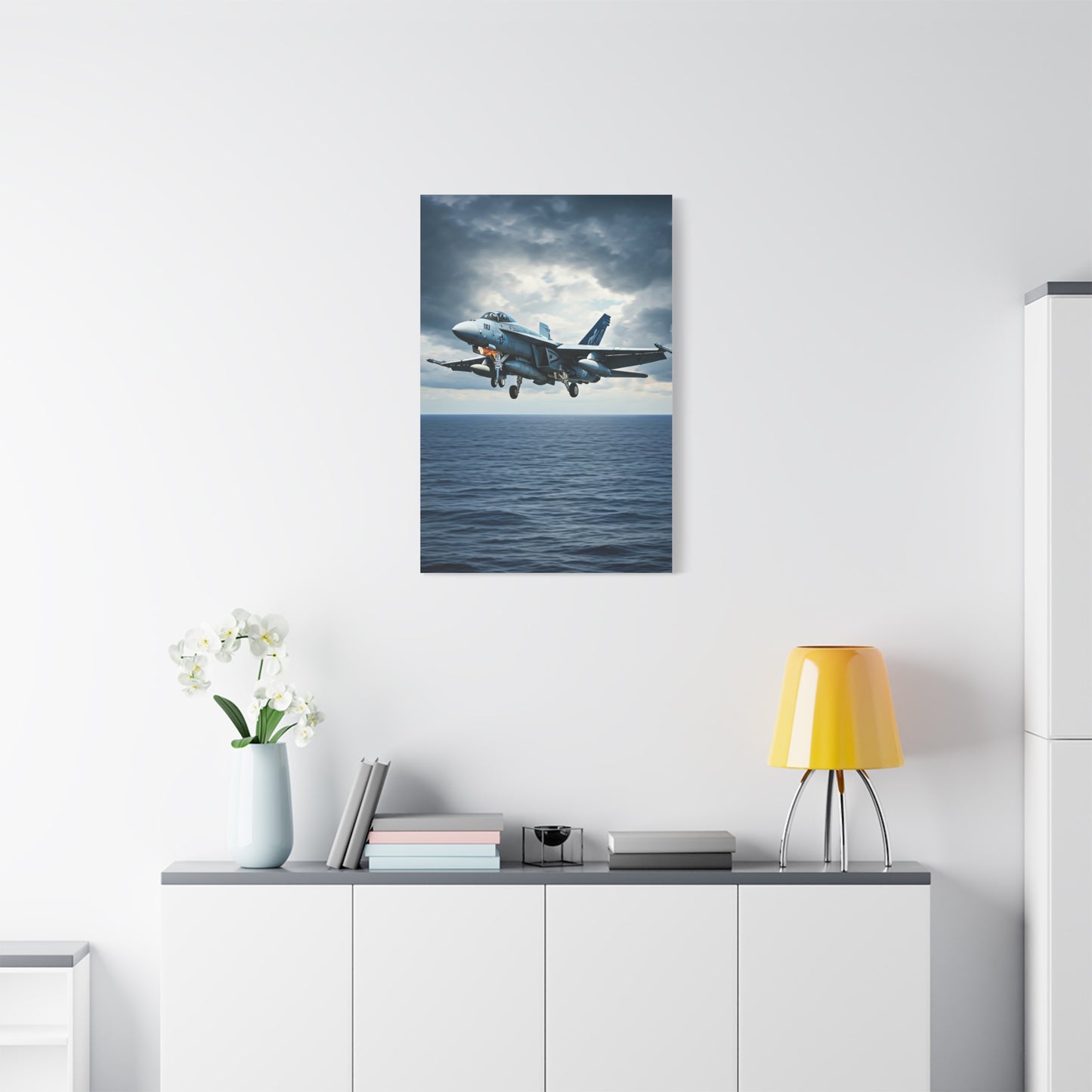 Fighter Jet Above Open Sea Wall Art & Canvas Prints