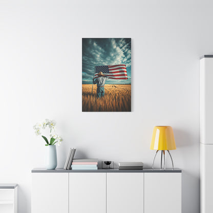 American Flag Over Golden Fields Wall Art & Canvas Prints