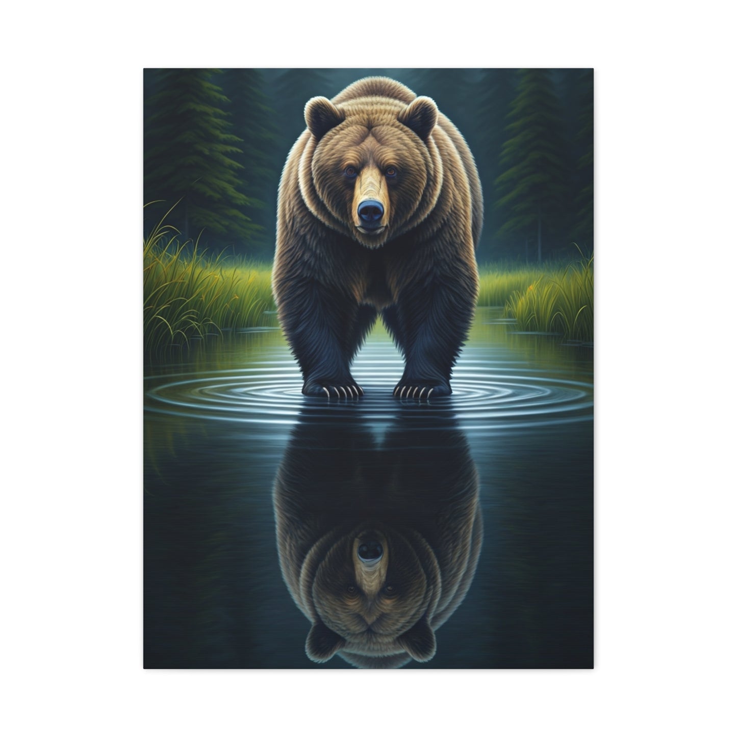Brown Bear Reflection in Forest Water Wall Art & Canvas Prints