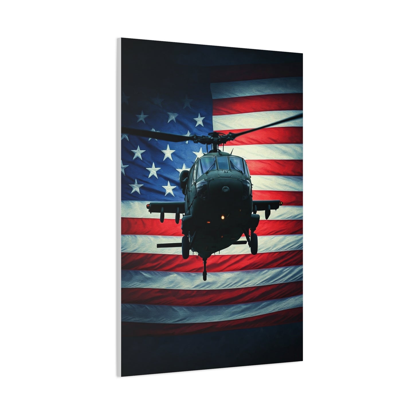 Helicopter Over American Flag Tribute Wall Art & Canvas Prints