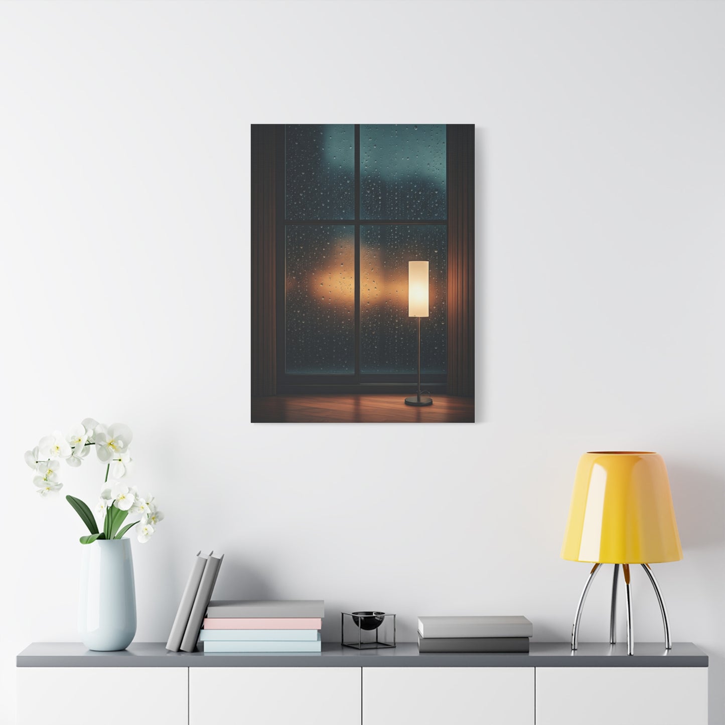 Rainy Window Glow Interior Wall Art & Canvas Prints