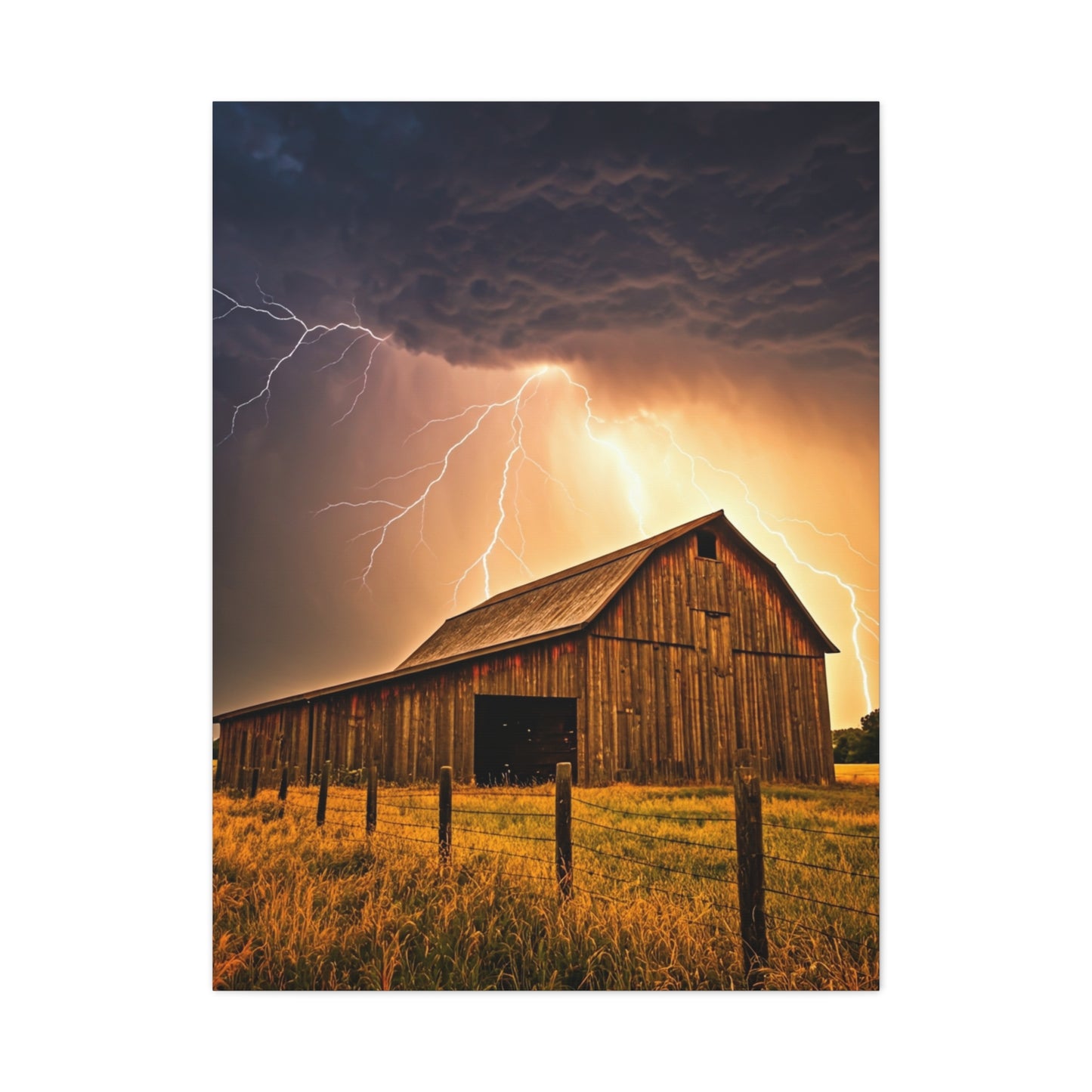 Lightning Over the Old Farm Barn Wall Art & Canvas Prints