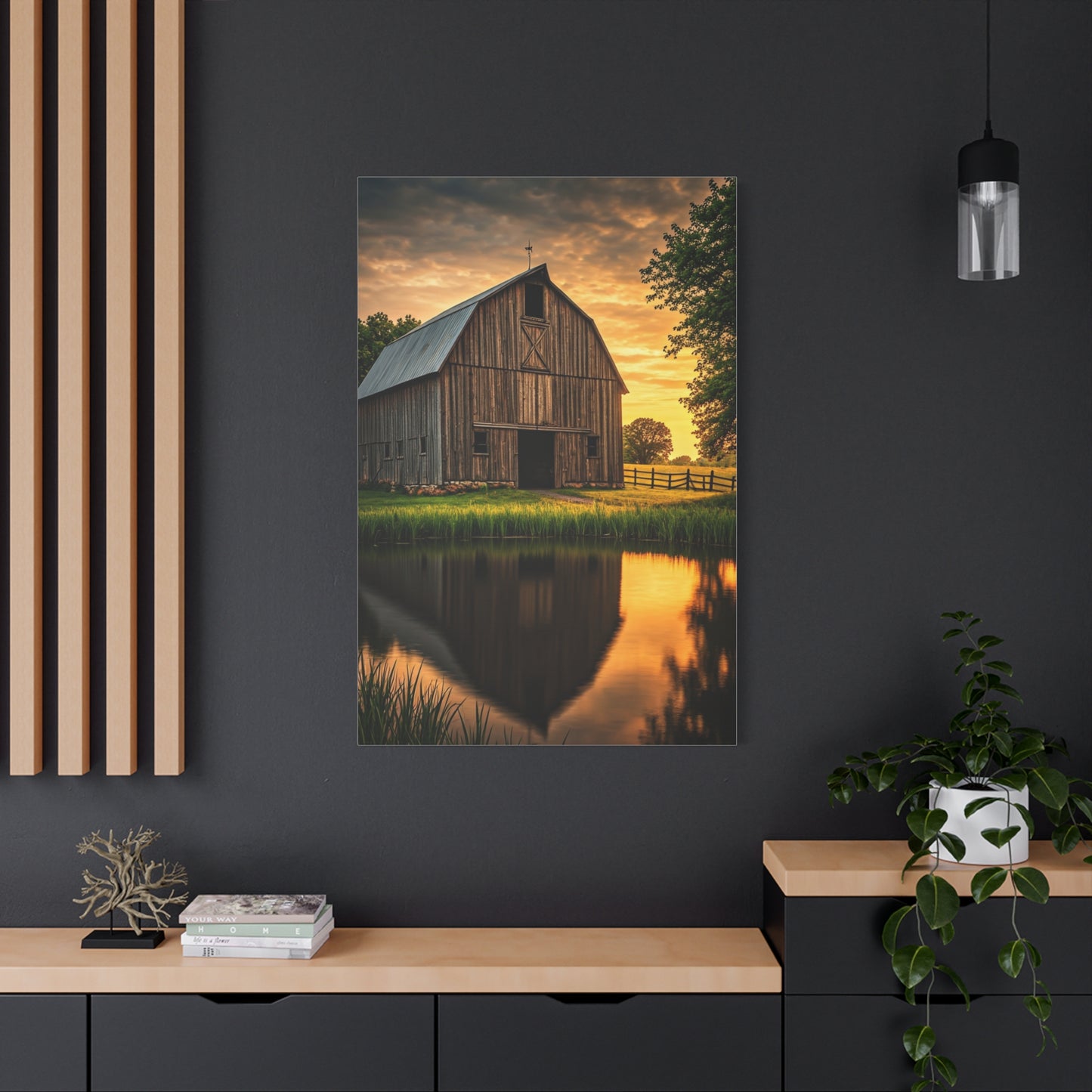 Barn Reflections at Golden Hour Wall Art & Canvas Prints