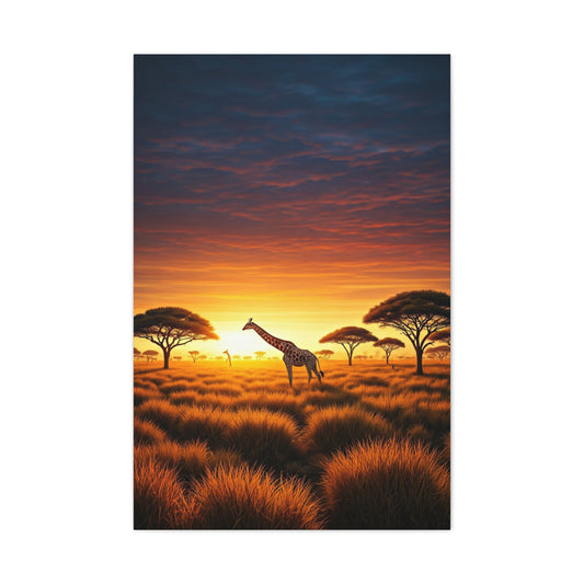 Savannah Giraffe Sunset Silhouette Wall Art & Canvas Prints