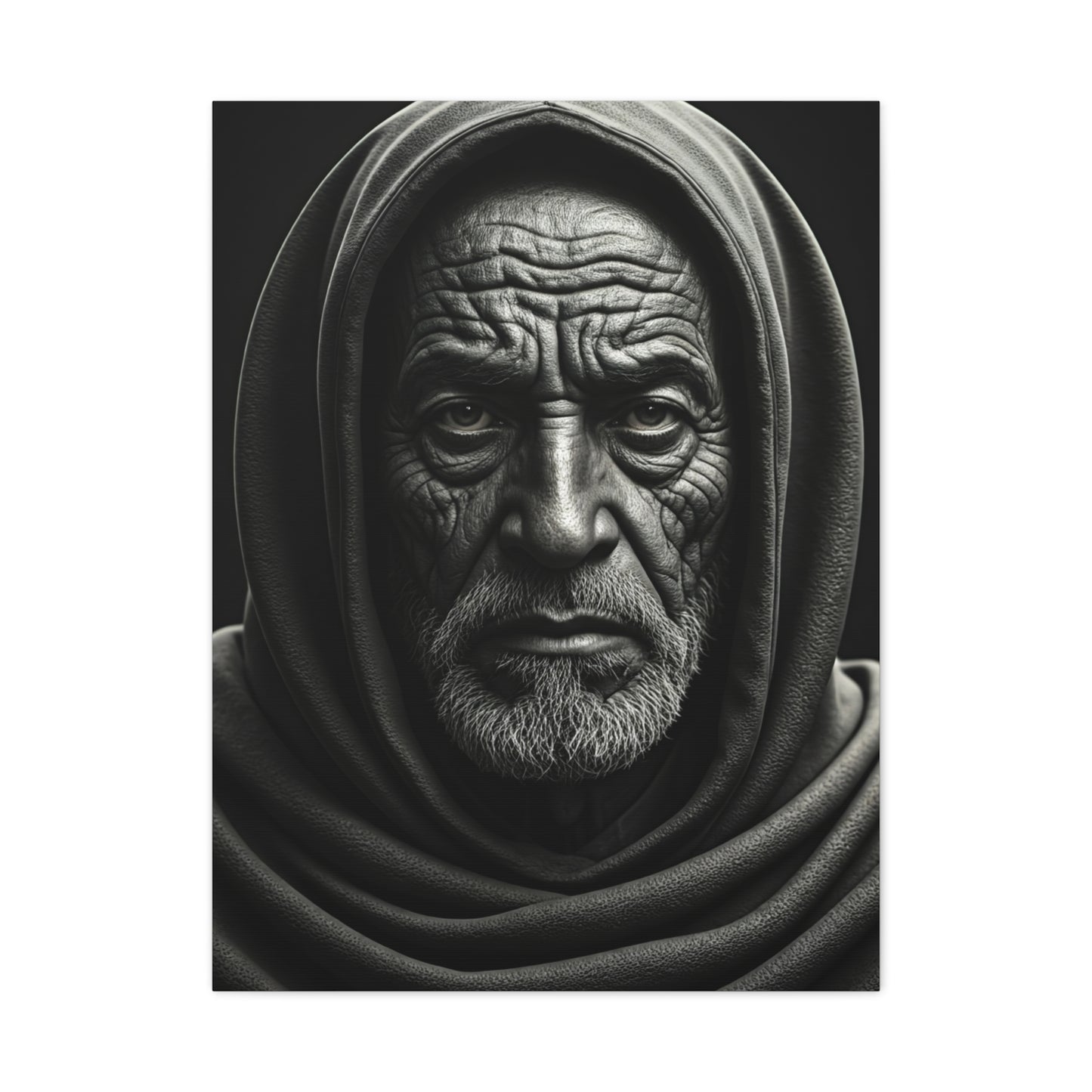 Hooded Elder with Timeless Expression Wall Art & Canvas Prints