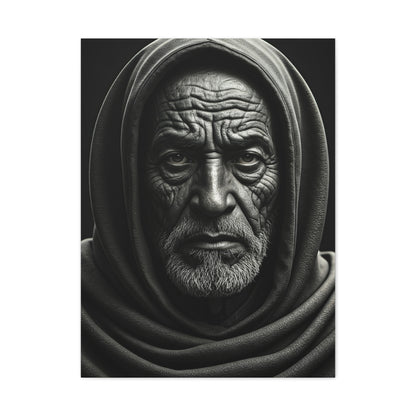 Hooded Elder with Timeless Expression Wall Art & Canvas Prints