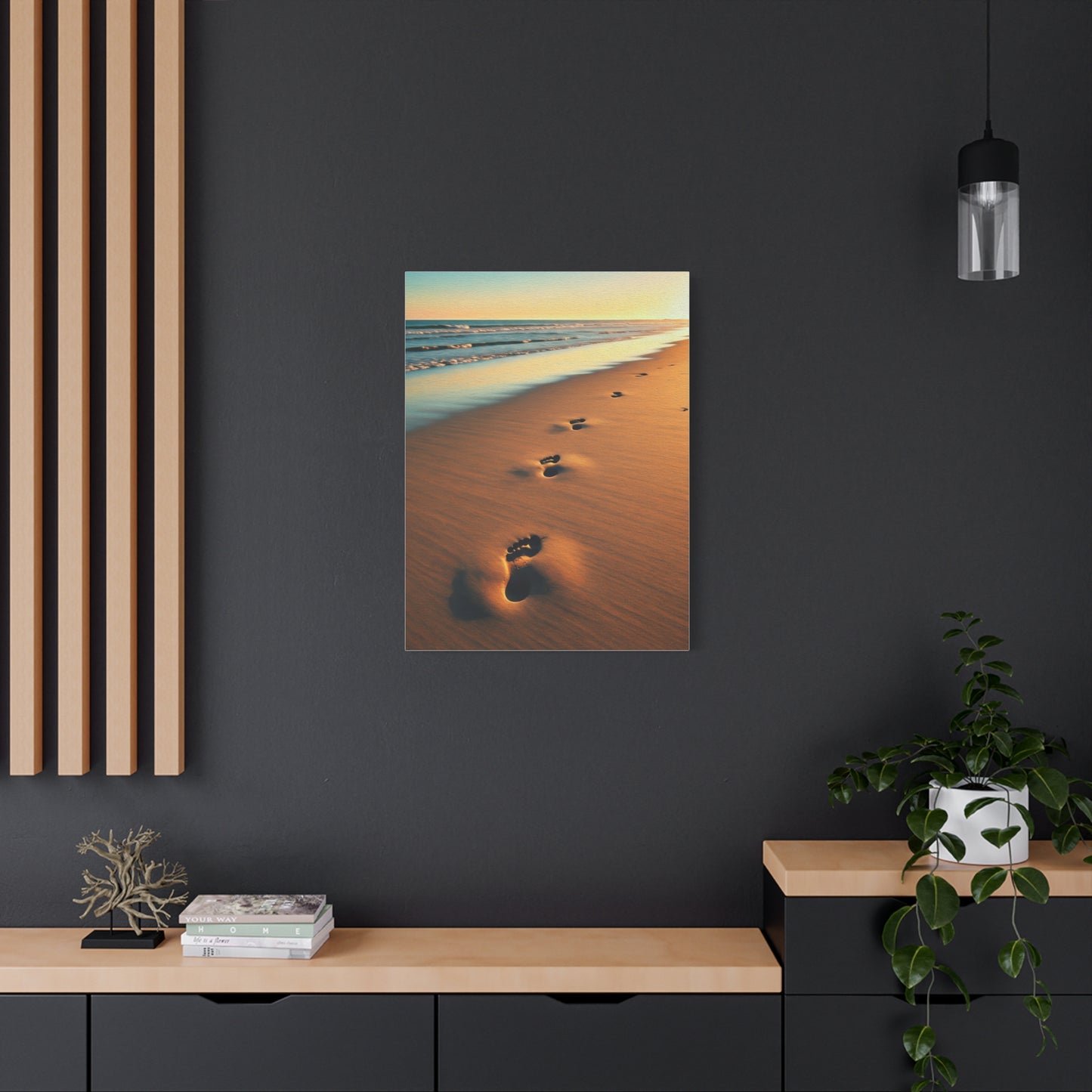 Golden Footprints in Sunset Sand Wall Art & Canvas Prints