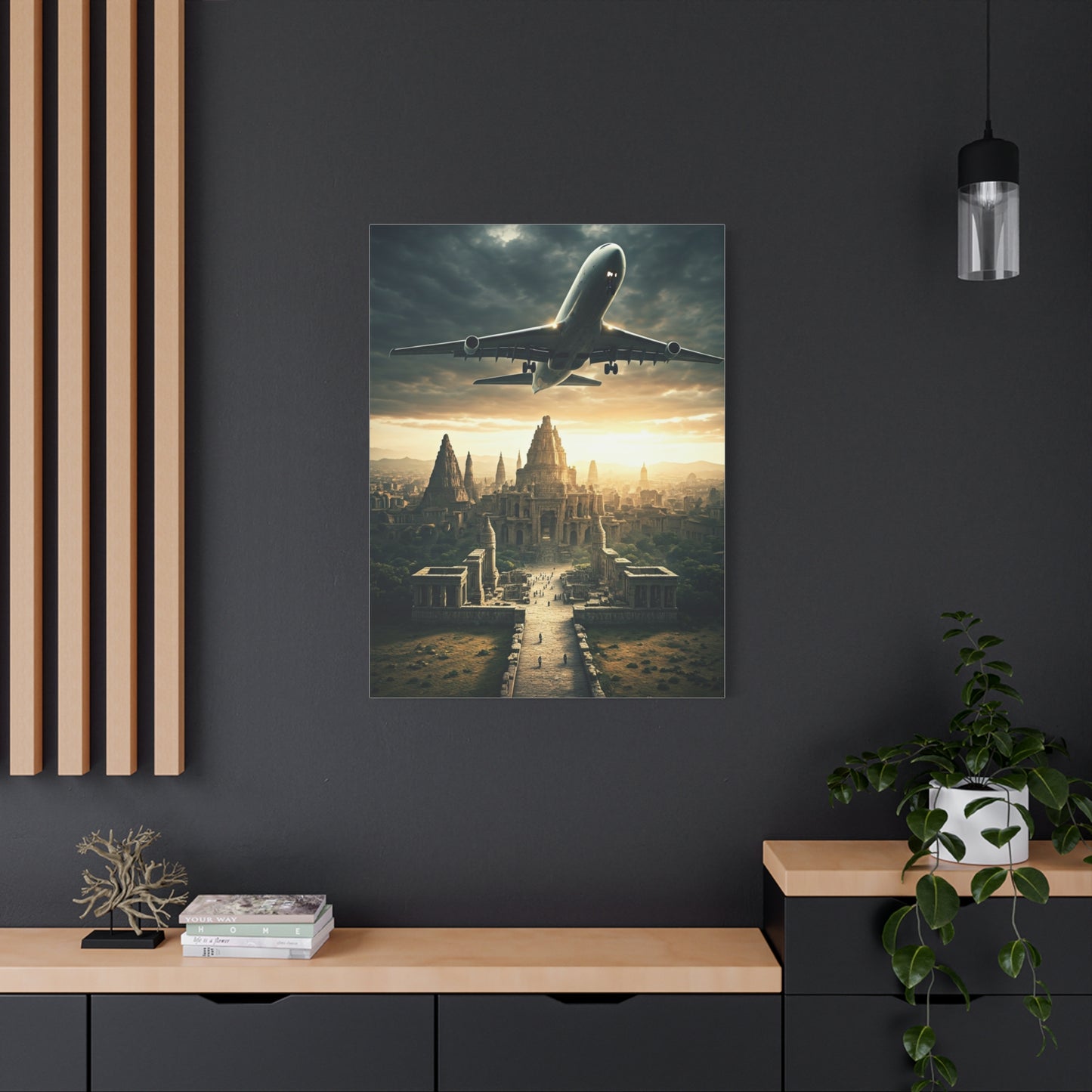 Airliner Over Ancient City Sunrise Wall Art & Canvas Prints