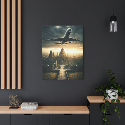Airliner Over Ancient City Sunrise Wall Art & Canvas Prints
