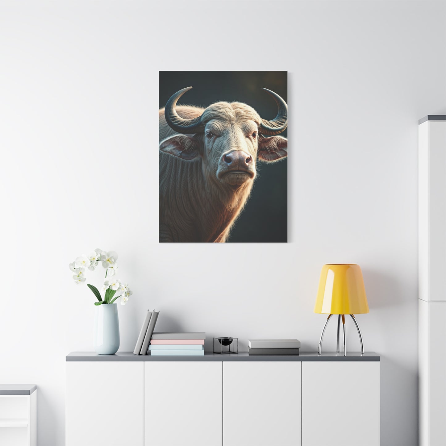 White Water Buffalo Portrait with Soft Glowing Light Wall Art & Canvas Print