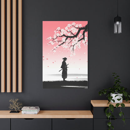 Samurai Under Falling Cherry Blossoms Wall Art & Canvas Prints