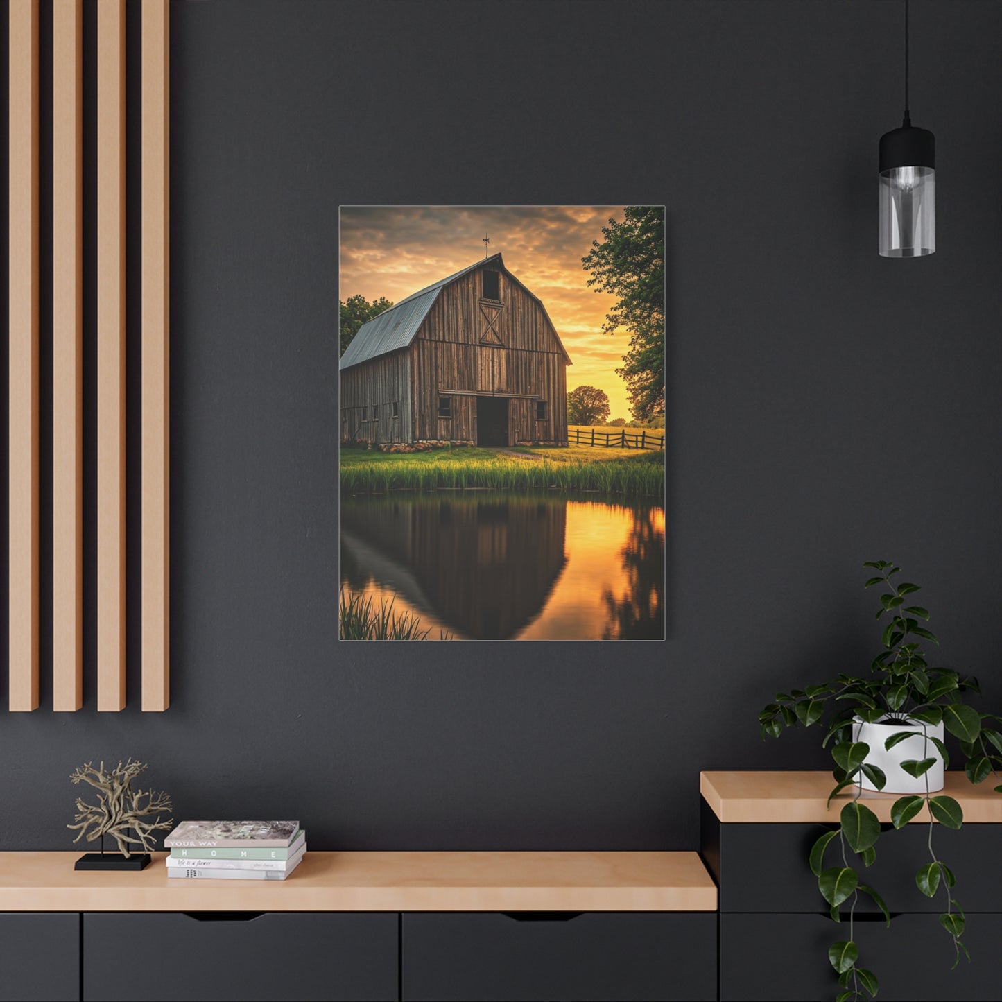 Barn Reflections at Golden Hour Wall Art & Canvas Prints