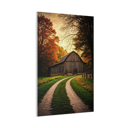 Autumn Barn Road at Golden Hour Wall Art & Canvas Prints