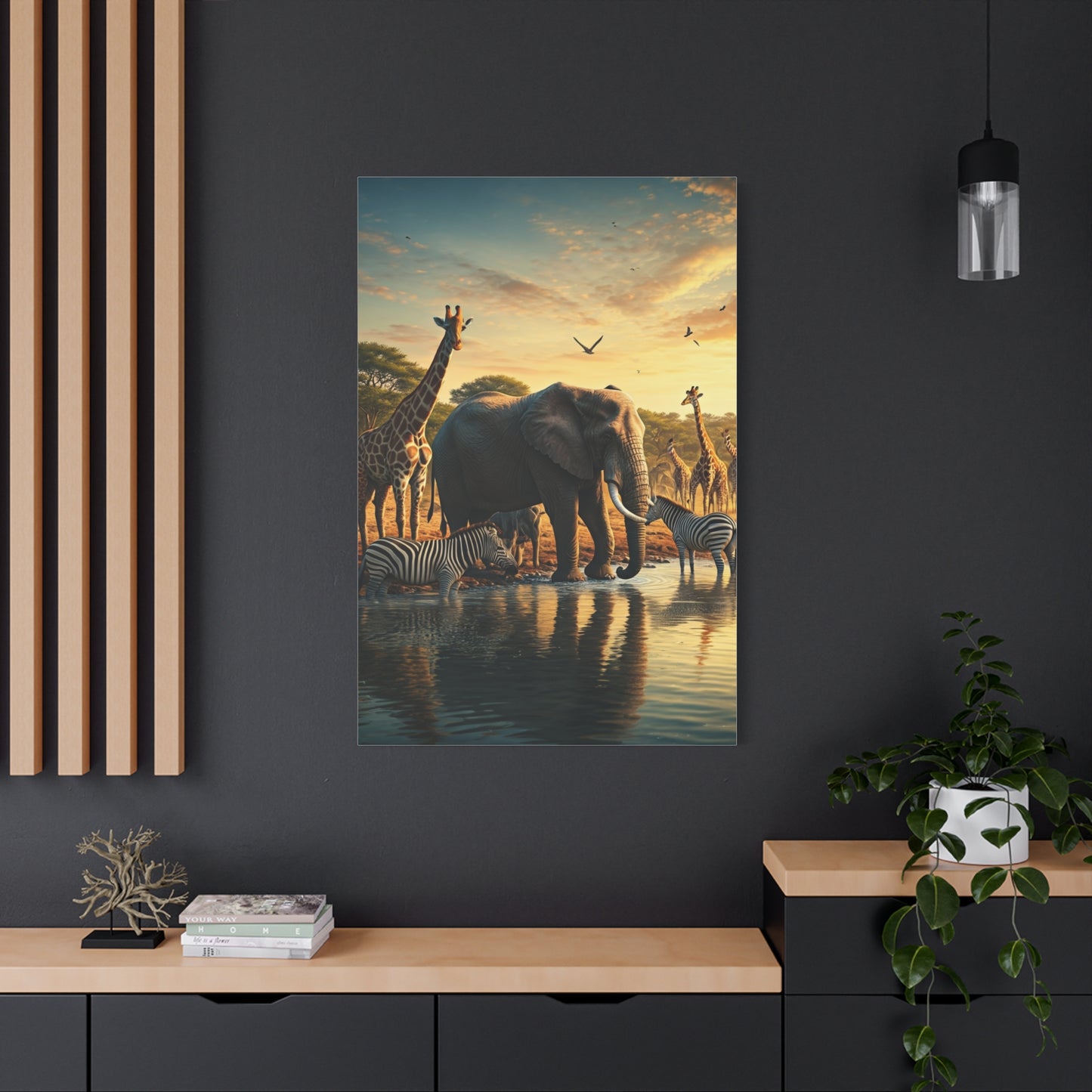 Safari Elephant Gathering at Waterhole Wall Art & Canvas Prints