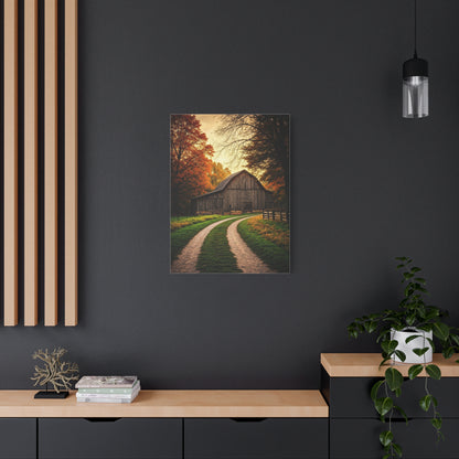 Autumn Barn Road at Golden Hour Wall Art & Canvas Prints