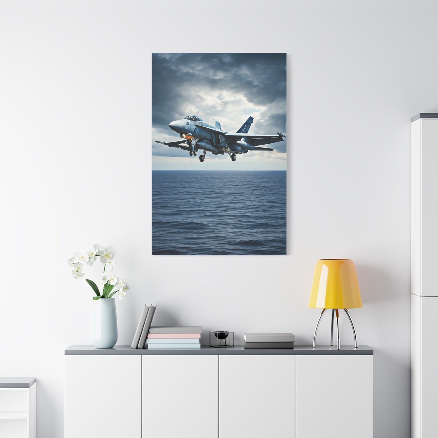 Fighter Jet Above Open Sea Wall Art & Canvas Prints