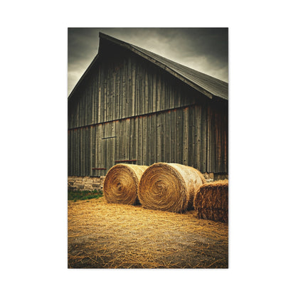 Hay Bales Resting by the Old Barn Wall Art & Canvas Prints