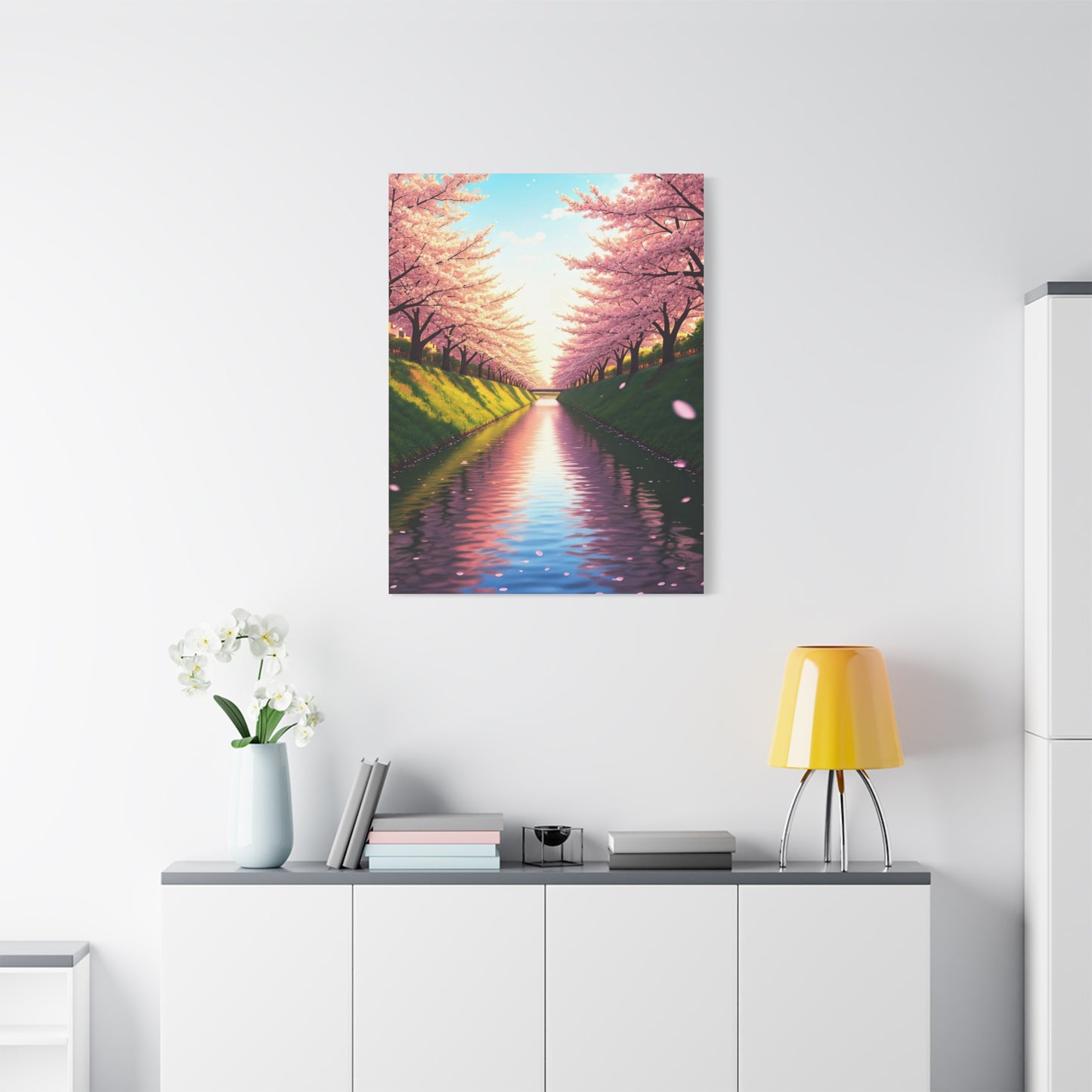 Sakura River Reflection Spring Landscape Wall Art & Canvas Prints