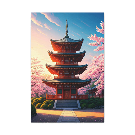 Traditional Pagoda Surrounded by Sakura Blossoms Wall Art & Canvas Prints