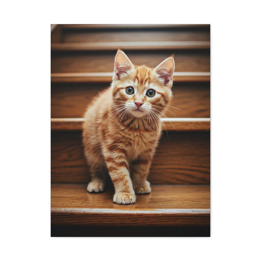 Curious Kitten on Wooden Steps Wall Art & Canvas Prints