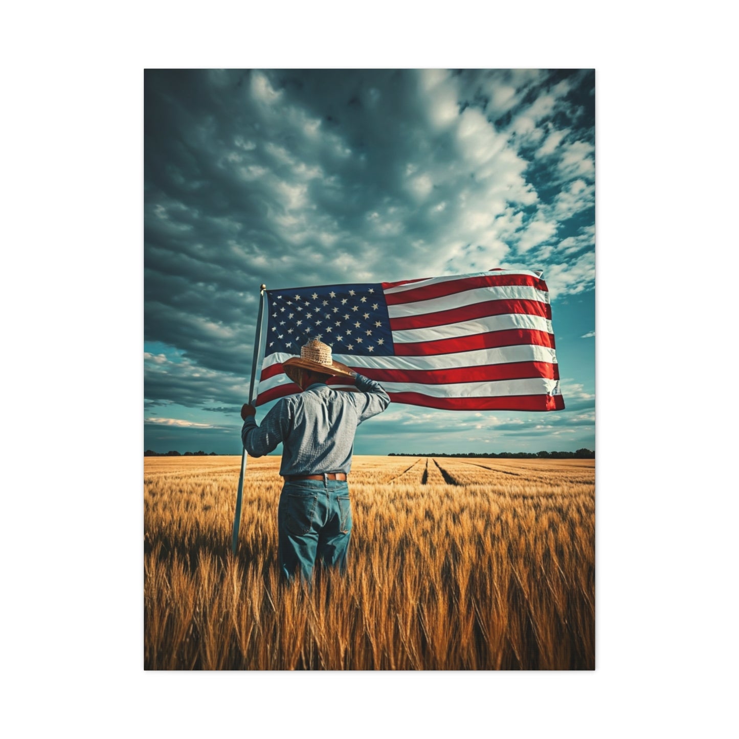 American Flag Over Golden Fields Wall Art & Canvas Prints