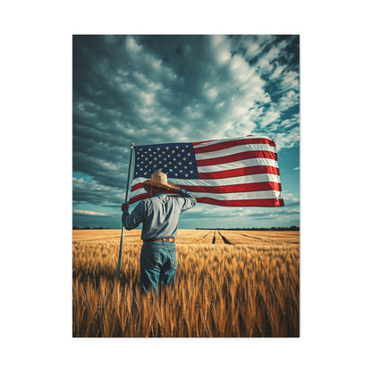 American Flag Over Golden Fields Wall Art & Canvas Prints