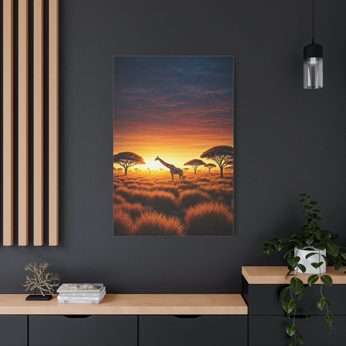 Savannah Giraffe Sunset Silhouette Wall Art & Canvas Prints