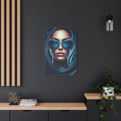 Futuristic Blue Portrait with Reflective Glasses Wall Art & Canvas Prints