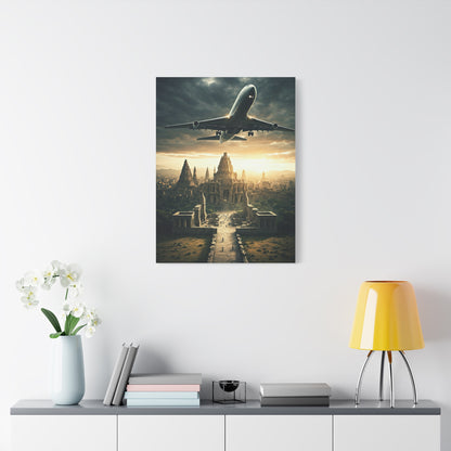 Airliner Over Ancient City Sunrise Wall Art & Canvas Prints