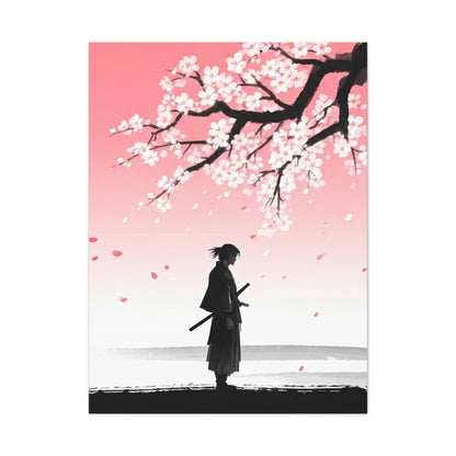 Samurai Under Falling Cherry Blossoms Wall Art & Canvas Prints