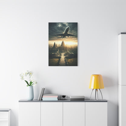 Airliner Over Ancient City Sunrise Wall Art & Canvas Prints