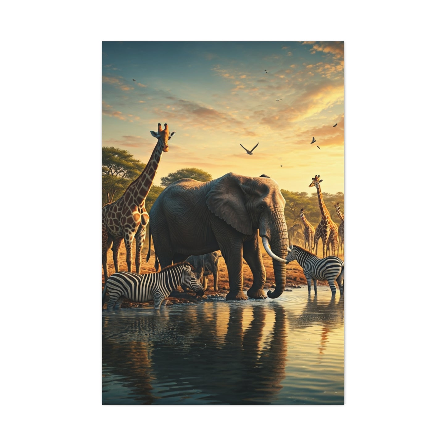 Safari Elephant Gathering at Waterhole Wall Art & Canvas Prints