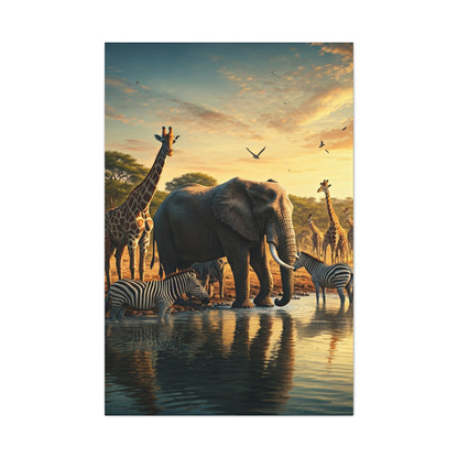 Safari Elephant Gathering at Waterhole Wall Art & Canvas Prints