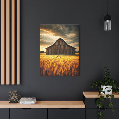 Golden Wheatfield Barn at Sunset Wall Art & Canvas Prints