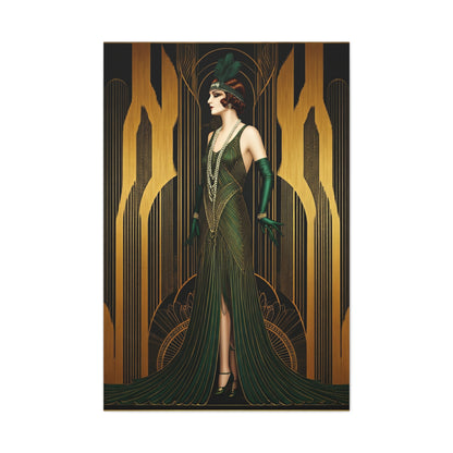 Emerald Deco Flapper Elegance Wall Art & Canvas Prints