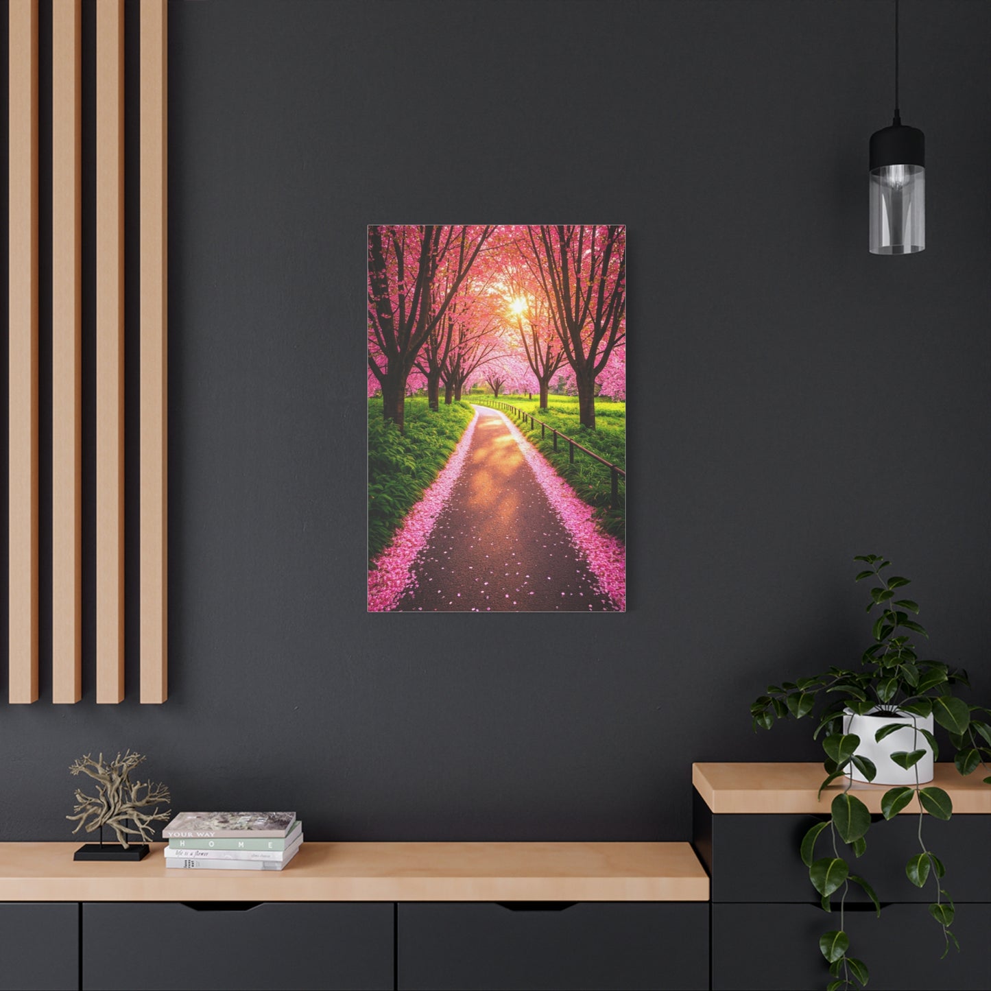 Sakura Forest Path With Sunlight Rays Wall Art & Canvas Prints