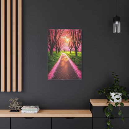 Sakura Forest Path With Sunlight Rays Wall Art & Canvas Prints