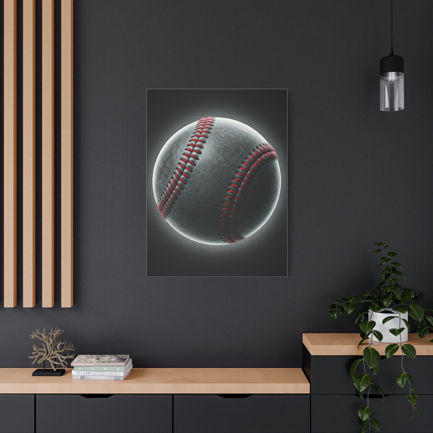 Glowing Baseball Stitch Close-Up Wall Art & Canvas Prints